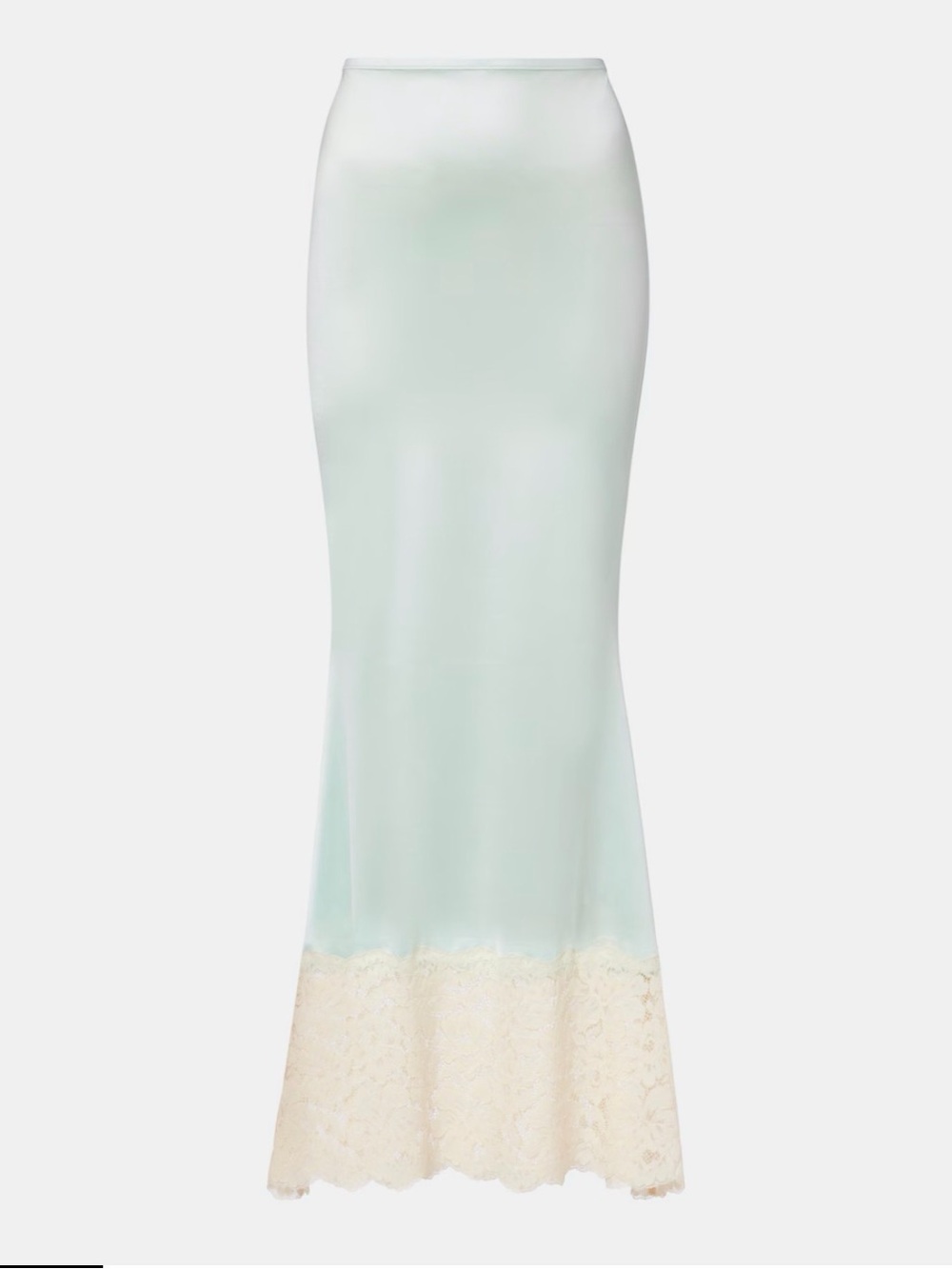 Montce Mint Satin Slip Skirt with Cream Lace Hem